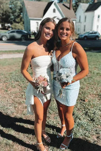 Strapless Yellow Pleated Short Dress with Train