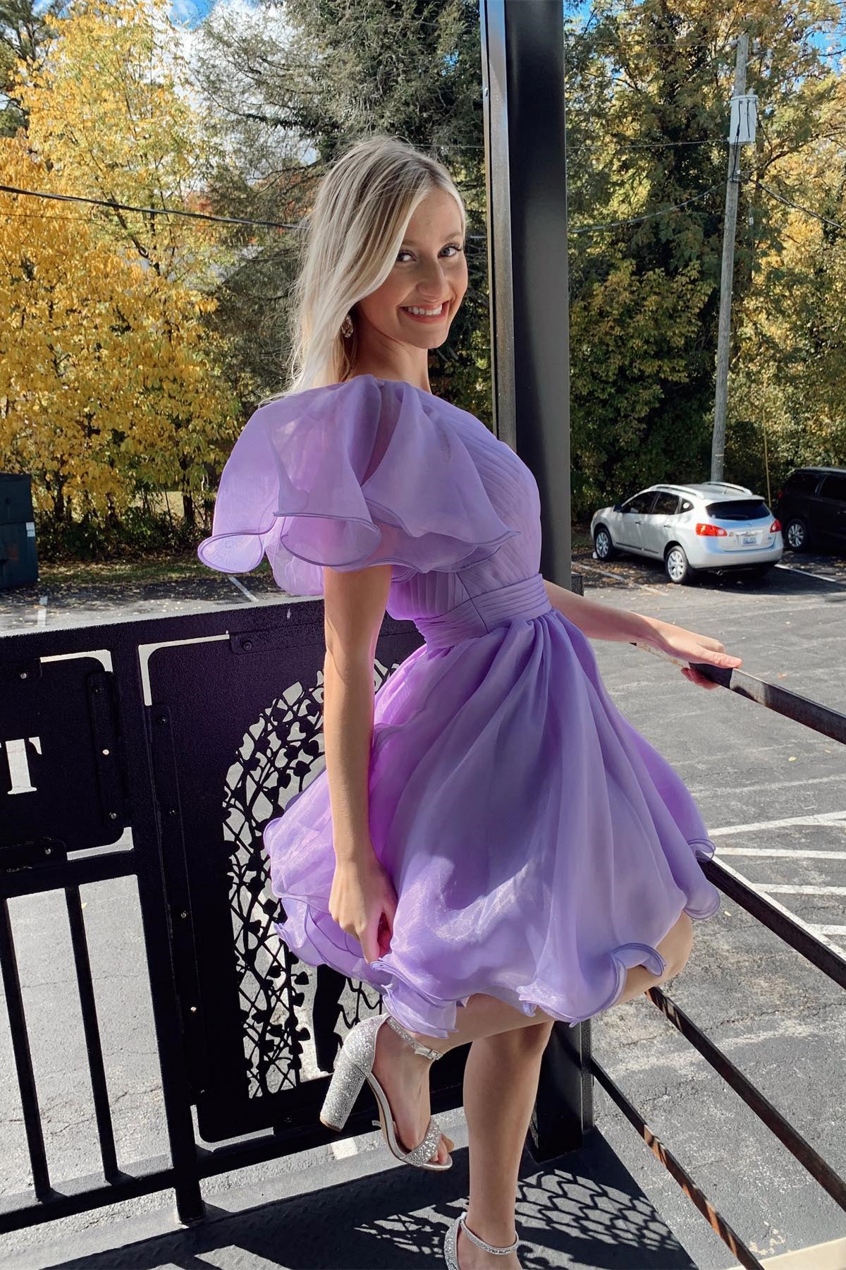 Laila: Tulle A-Line Dress with Cap Sleeves and Scoop Back