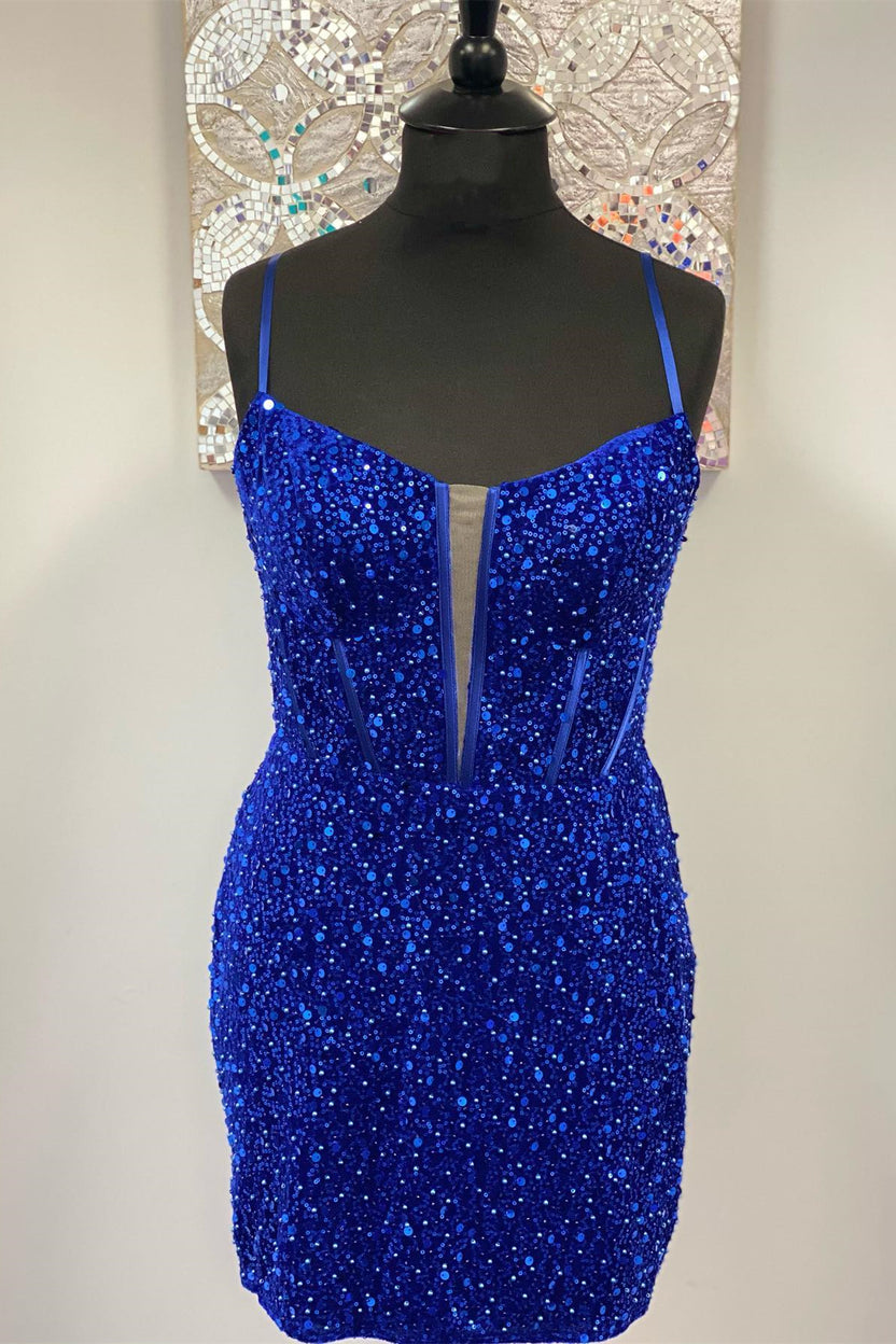 Red Sheath Sequins Straps Deep V Neck Homecoming Dress – Dreamdressy