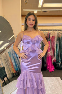 Straps Yellow Ruffled Long Dress with Rosette