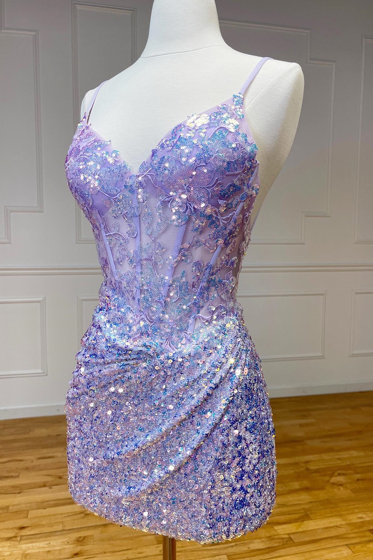 Purple Straps Sequined Embroidery Sheath Homecoming Dress