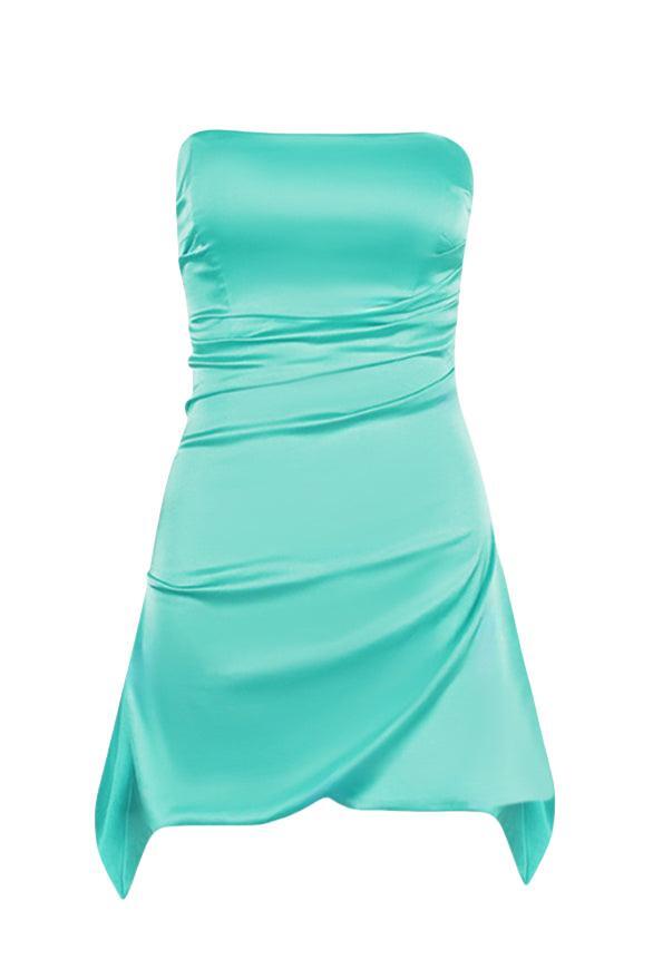 Strapless Aqua Irregular Hem Short Dress