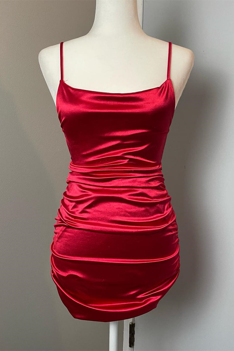 Red Satin Sheath Straps Homecoming Dress