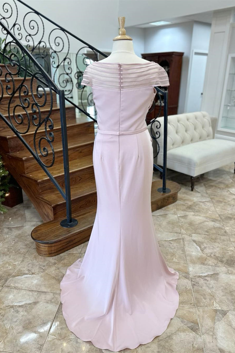 Pink Asymmetrical Mermaid Satin Long Mother of Bride Dress