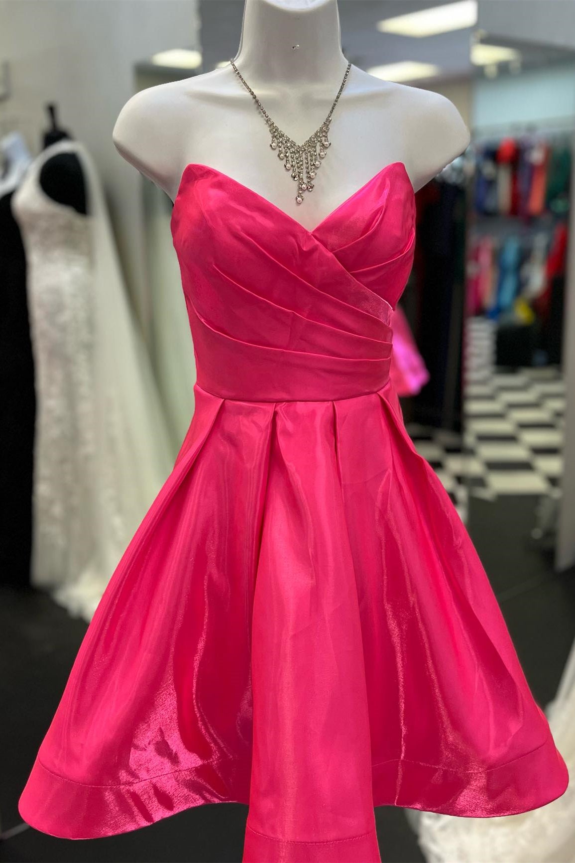 Satin Short Mini Ruffles Strapless Fuchsia Homecoming Dress