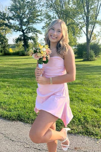 Strapless Aqua Irregular Hem Short Dress