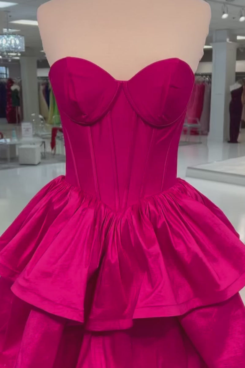 Fuchsia Strapless Layers A-line Long Prom Dress