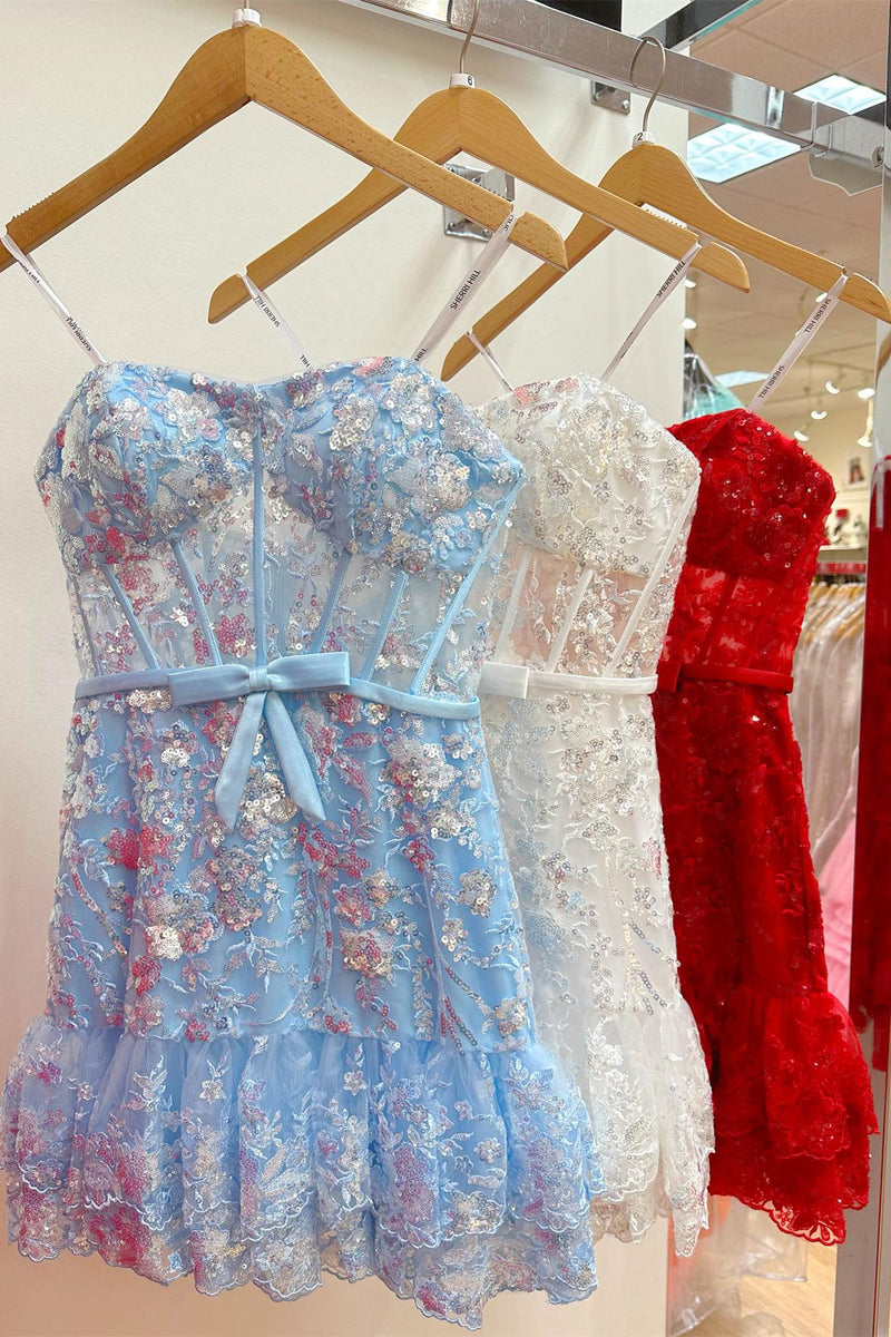 Red Strapless Tulle Sequin-Embroidery Multi-Layers Homecoming Dress
