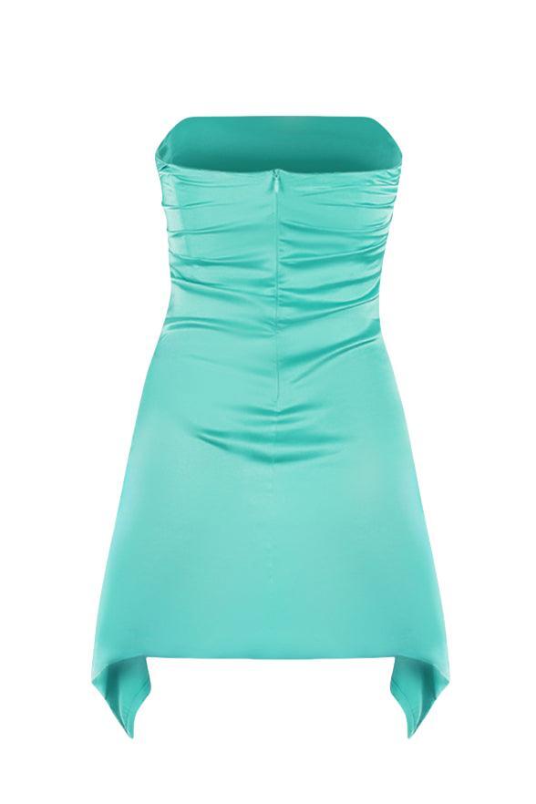 Strapless Aqua Irregular Hem Short Dress