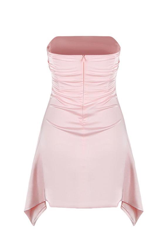 Strapless Aqua Irregular Hem Short Dress