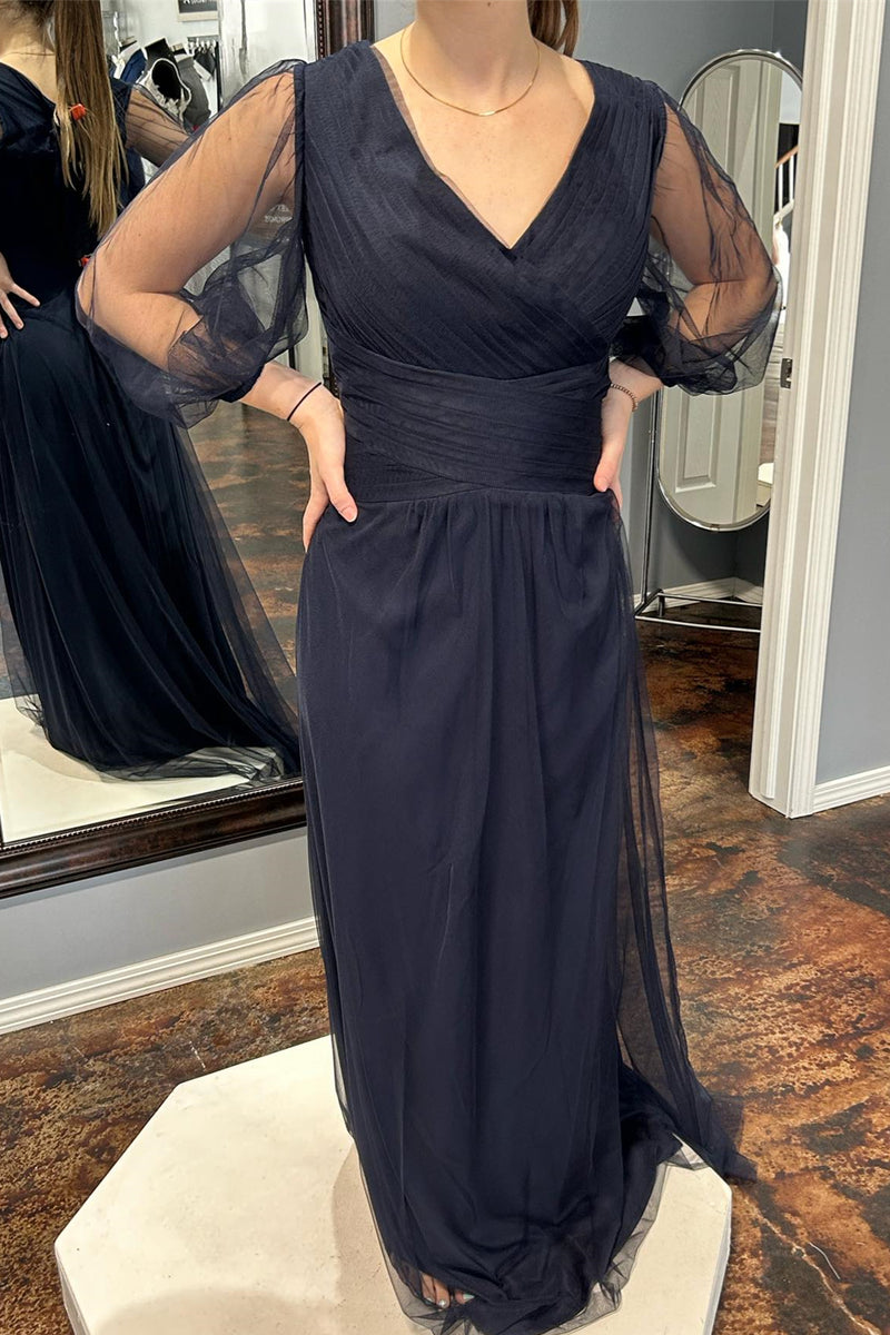 Dark Navy Navy Bridesmaid Dresses Sleeves Dark Navy Deep V Neck