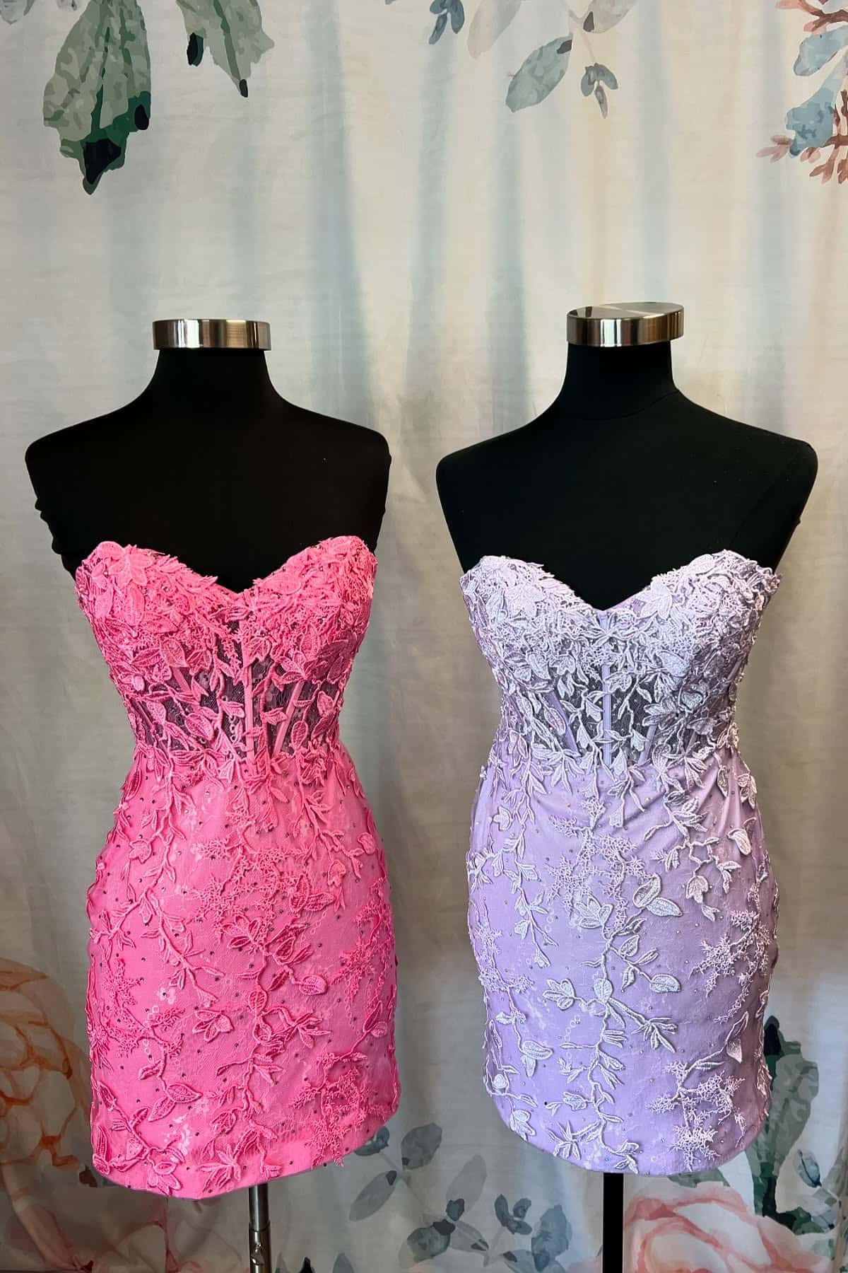 Hot Pink Lace Strapless Tight Homecoming Dress