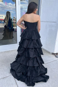 Black Strapless Hi-Low Multi-Layers Homecoming Dress