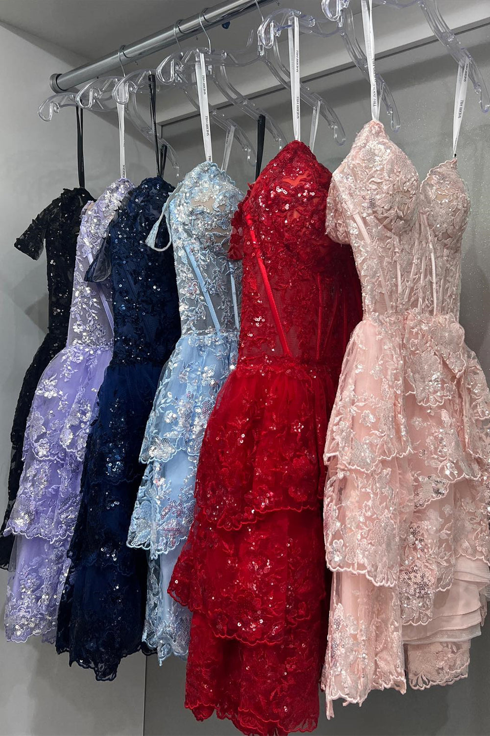 Red Off-the-Shoulder Lace Multi-Layers Appliques Sequins Homecoming Dr ...