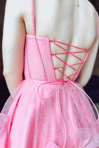 Hot Pink Straps A-line Ruffled Homecoming Dress
