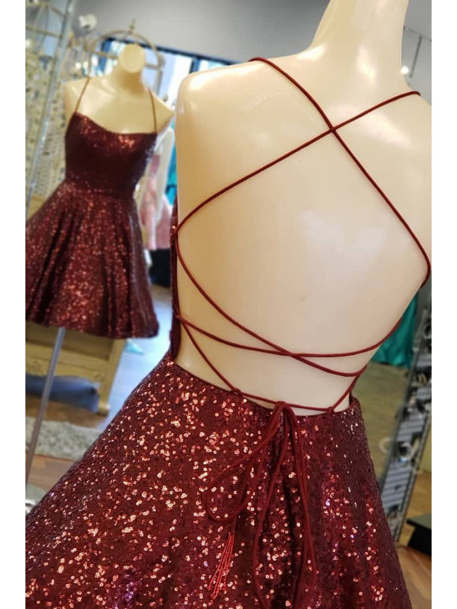 Lace-up Back Burgundy Homecoming Dress