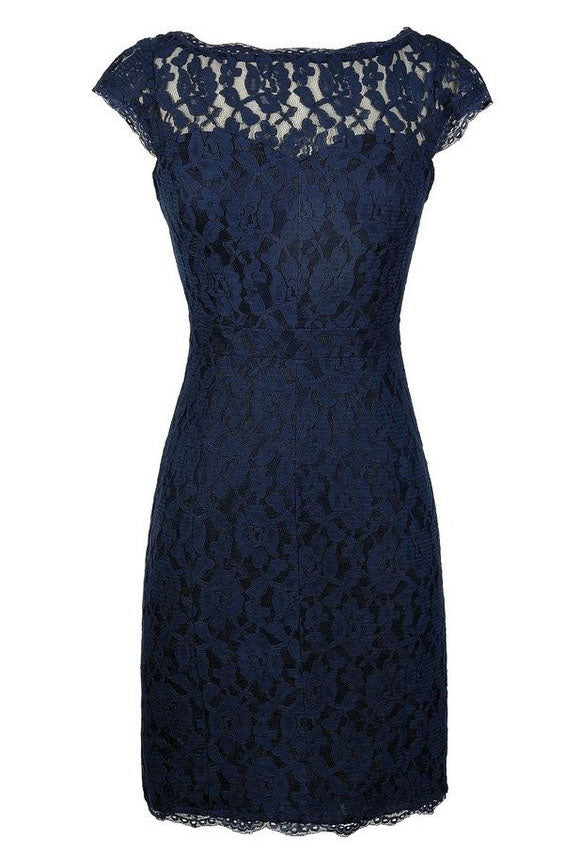Classic Navy Blue Lace Short Mother of the Bride Dress