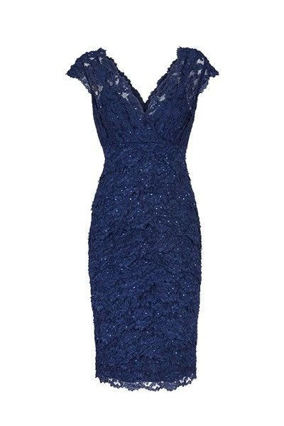 Sexy V Neck Navy Blue Lace Short Mother of the Bride Dress