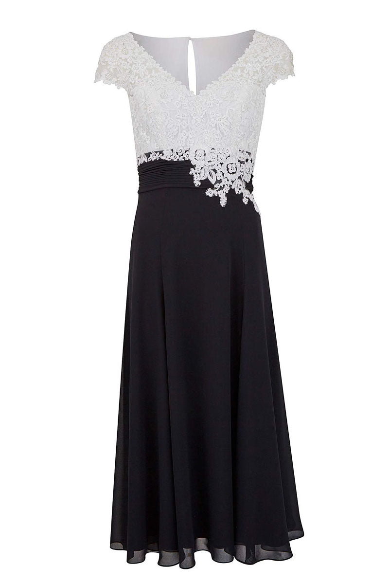 Eleagnt White Lace and Black Chiffon Short Mother of the Bride Dress