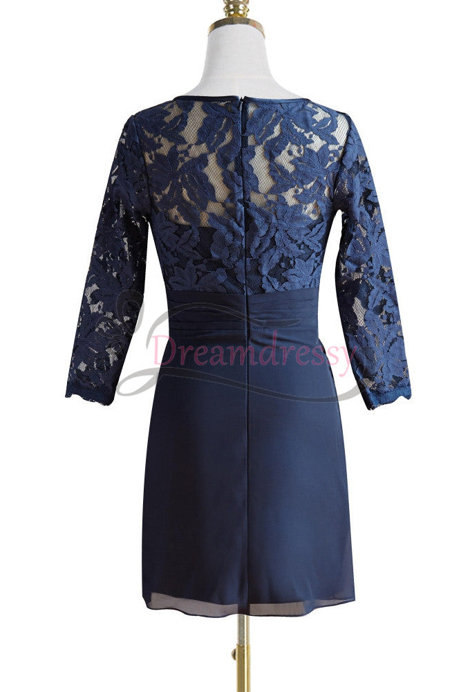 Elegant Half Sleeves Short Navy Blue Mother of the Bride Dress