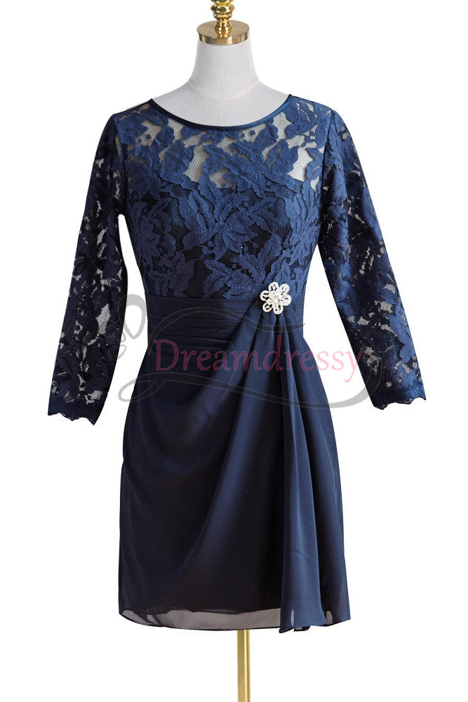 Elegant Half Sleeves Short Navy Blue Mother of the Bride Dress
