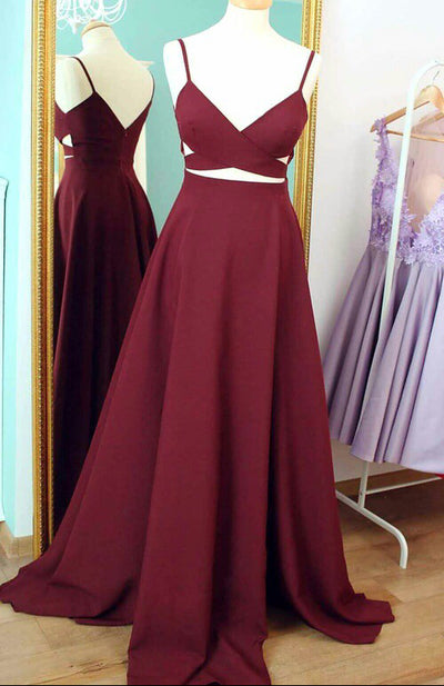 Straps Burgundy Long Prom Dress Evening Dress