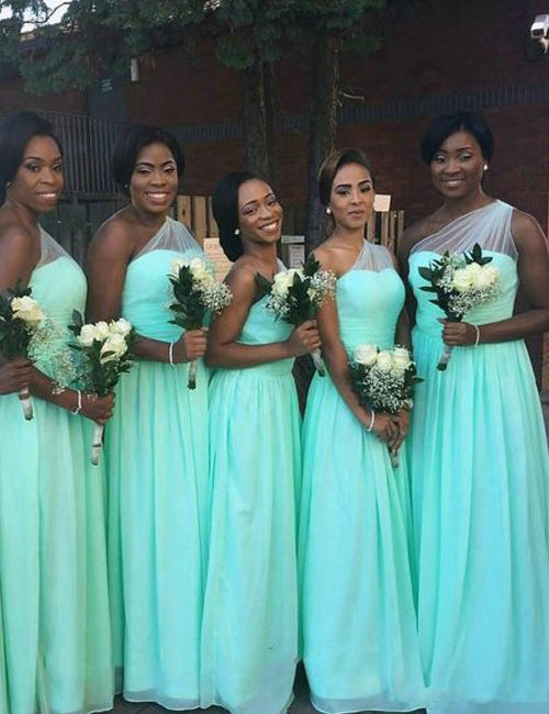 One Shoulder Green Long Bridesmaid Dress