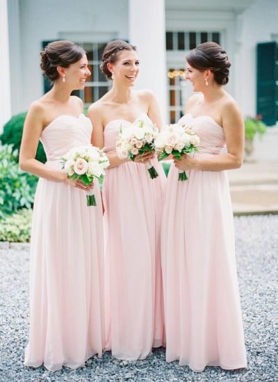Elegant Sweetheart A-line Pink Long Chiffon Bridesmaid Dress