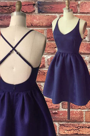 Simple A-line Straps Navy Blue Short Homecoming Dress