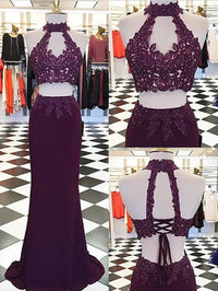 Gorgeous Two Piece Burgundy Mermaid Long Prom Dress