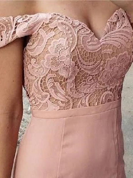 Elegant Off Shoulder Mermaid Blush Pink Long Bridesmaid Dress