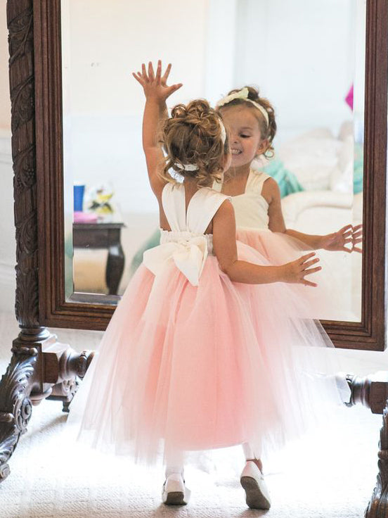 Adorable Toddler Pink Tulle Flower Girl Dress with Ribbon