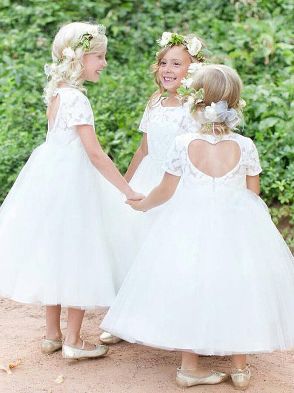 Adorable A-Line White Lace Long Flower Girl Dress
