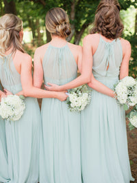 Gorgeous A-line Sage Long Chiffon Bridesmaid Dress
