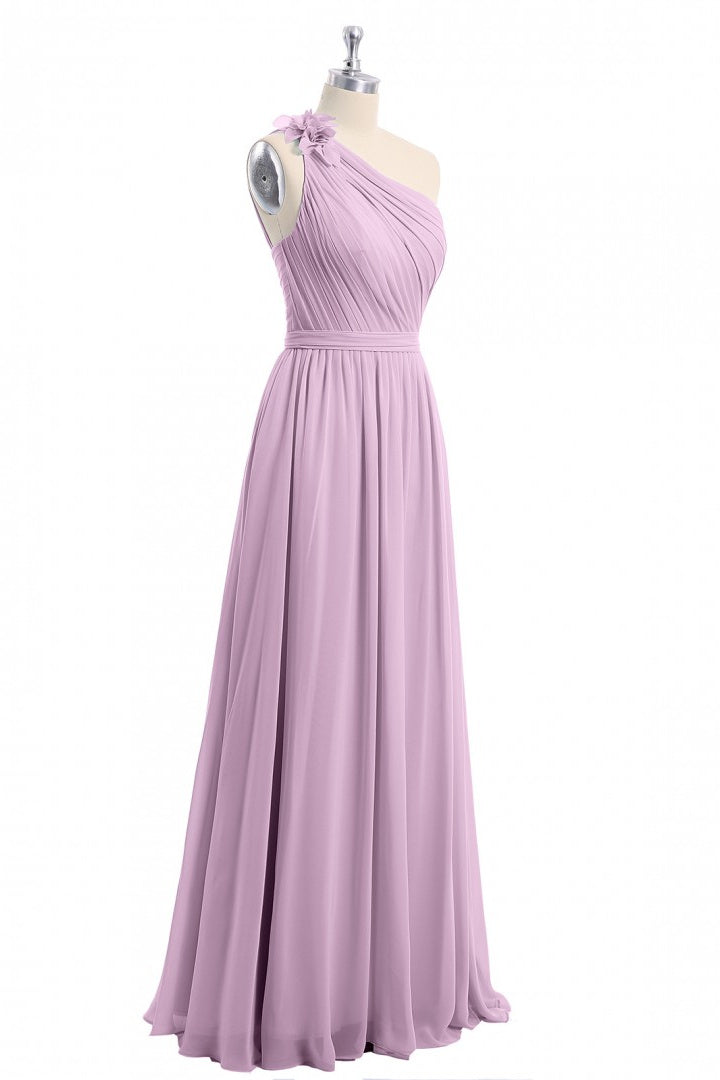 Dusty Purple One-Shoulder Backless A-Line Long Bridesmaid Dress