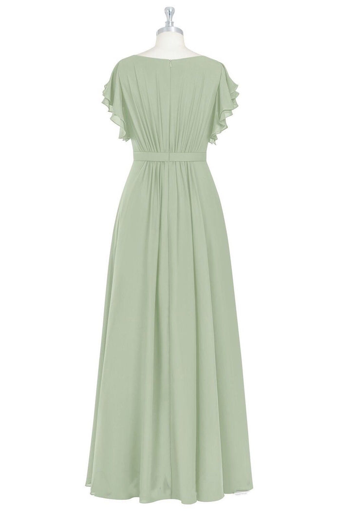 Elegant Sage Green Ruffled A-Line Long Bridesmaid Dress