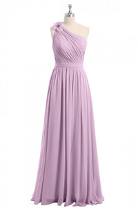 Dusty Purple One-Shoulder Backless A-Line Long Bridesmaid Dress