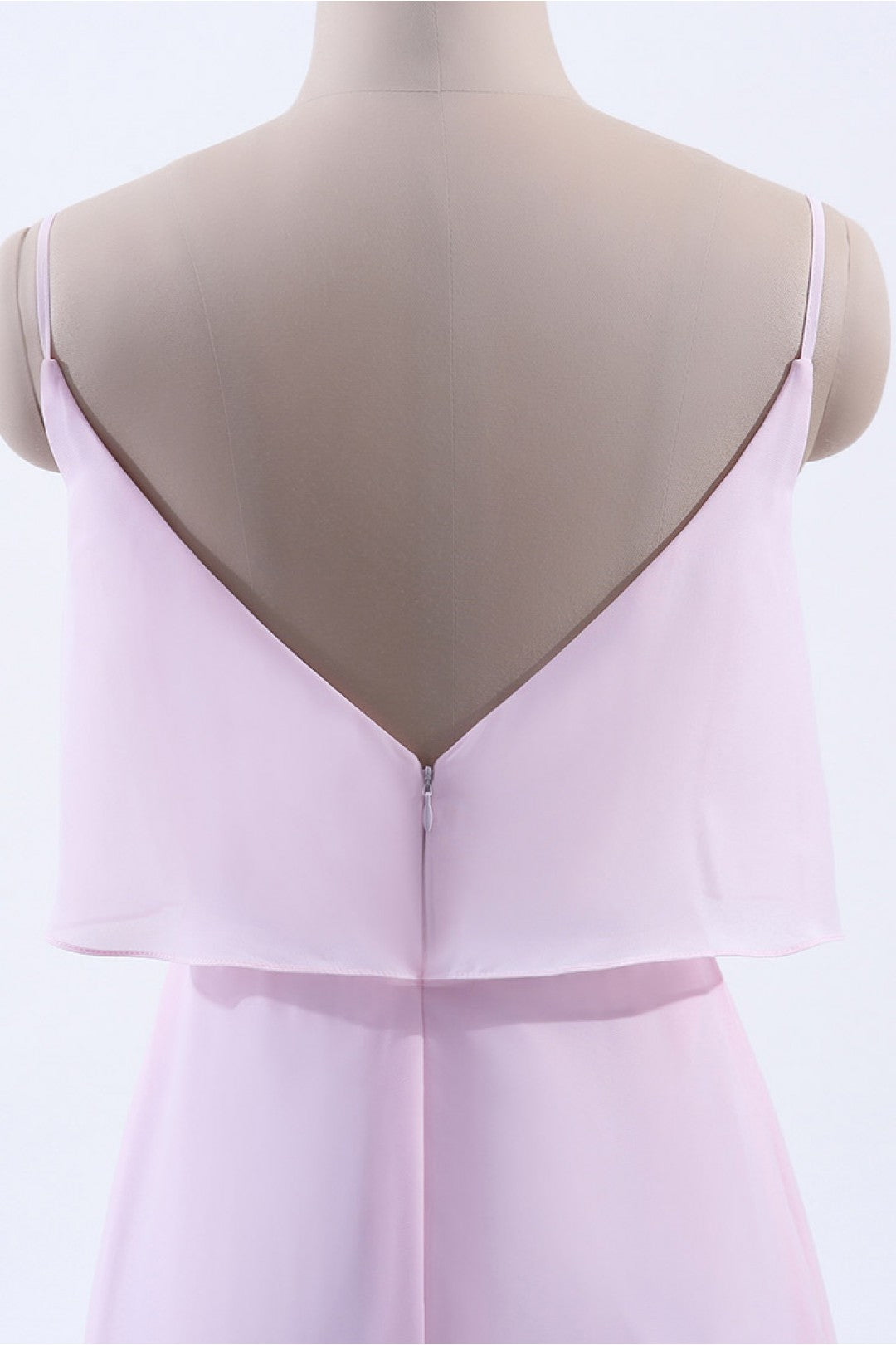 Pink Flounce Chiffon Straps A-line Long Bridesmaid Dress