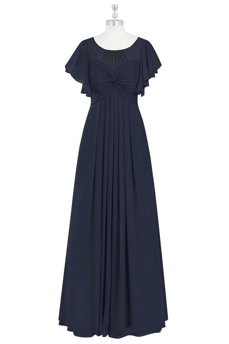 Black Chiffon Twist-Front Ruffled Long Bridesmaid Dress