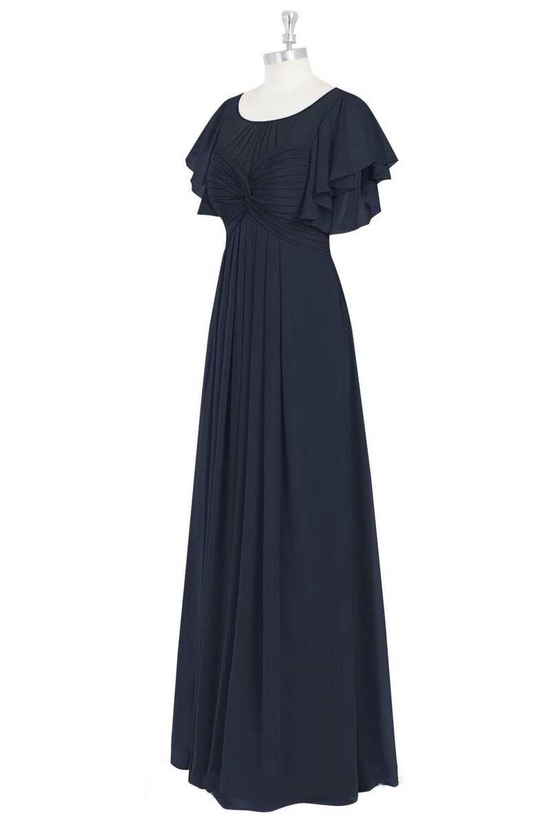 Black Chiffon Twist-Front Ruffled Long Bridesmaid Dress