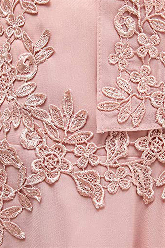 Dusty Pink Two-Piece V-Neck Appliques Mother of the Bride Dress