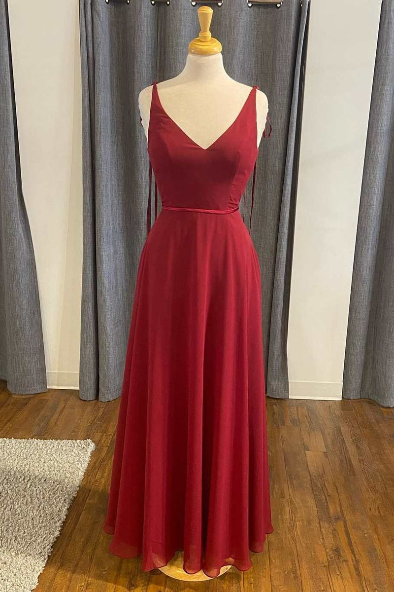 Simple Red Chiffon V-Neck A-Line Formal Dress