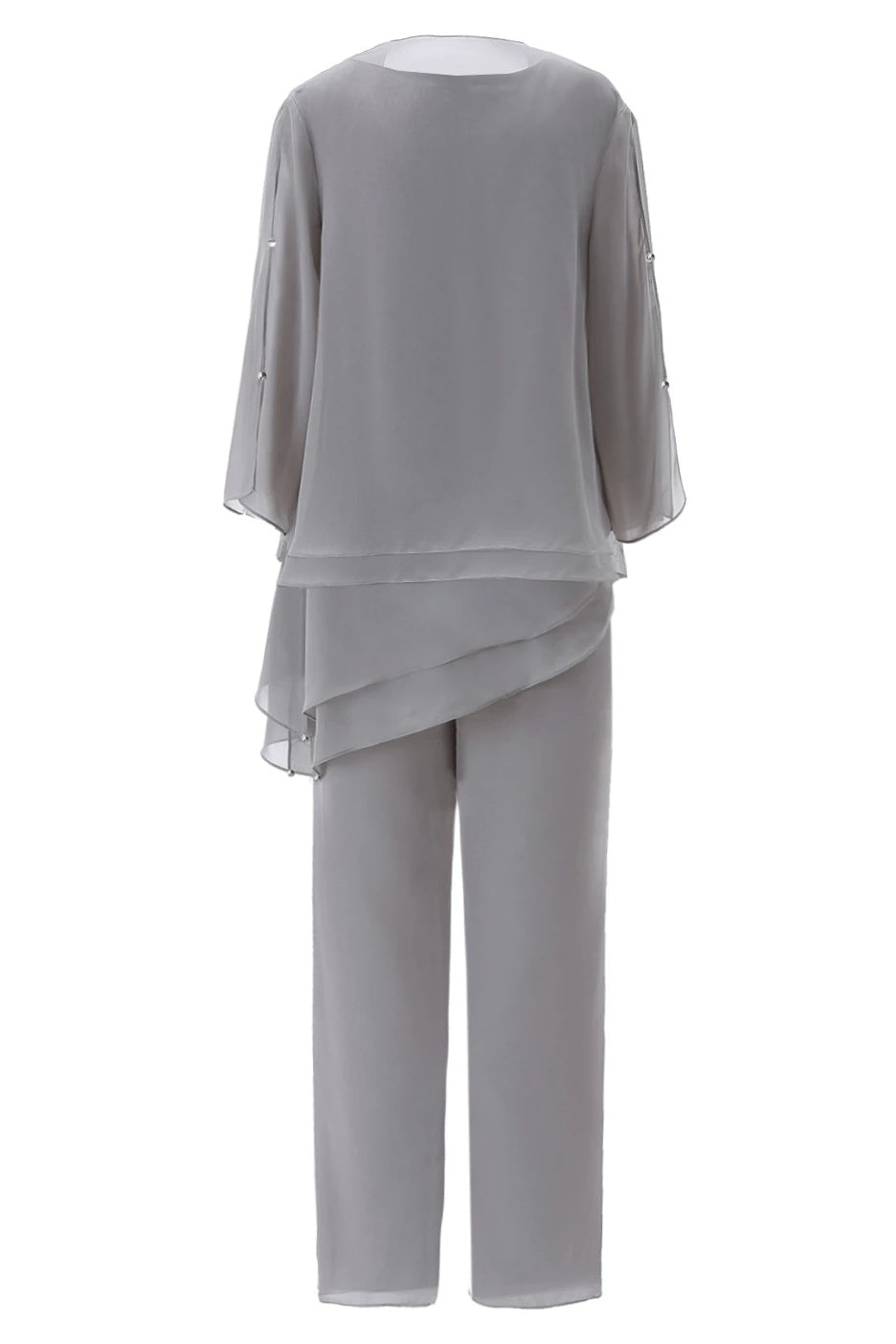 Grey Ruffles Round Neck Mother of the Bride Pant Suits