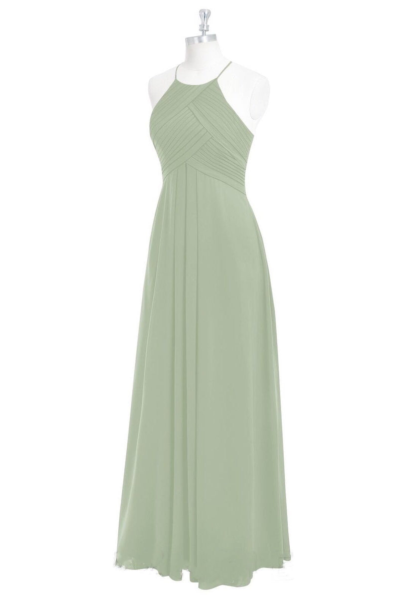 Sage Green Chiffon Halter Backless Long Bridesmaid Dress