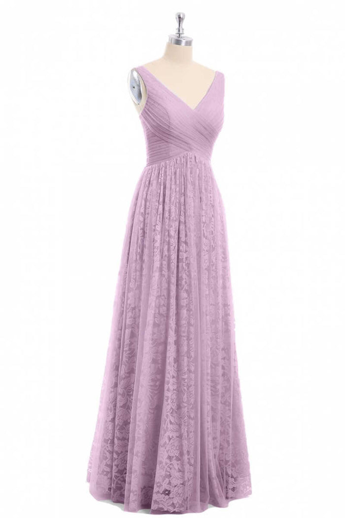 Dusty Purple Chiffon Jacquard V-Neck A-Line Long Bridesmaid Dress