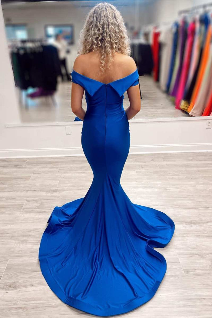 Blue Off-the-Shoulder Mermaid Long Formal Dress
