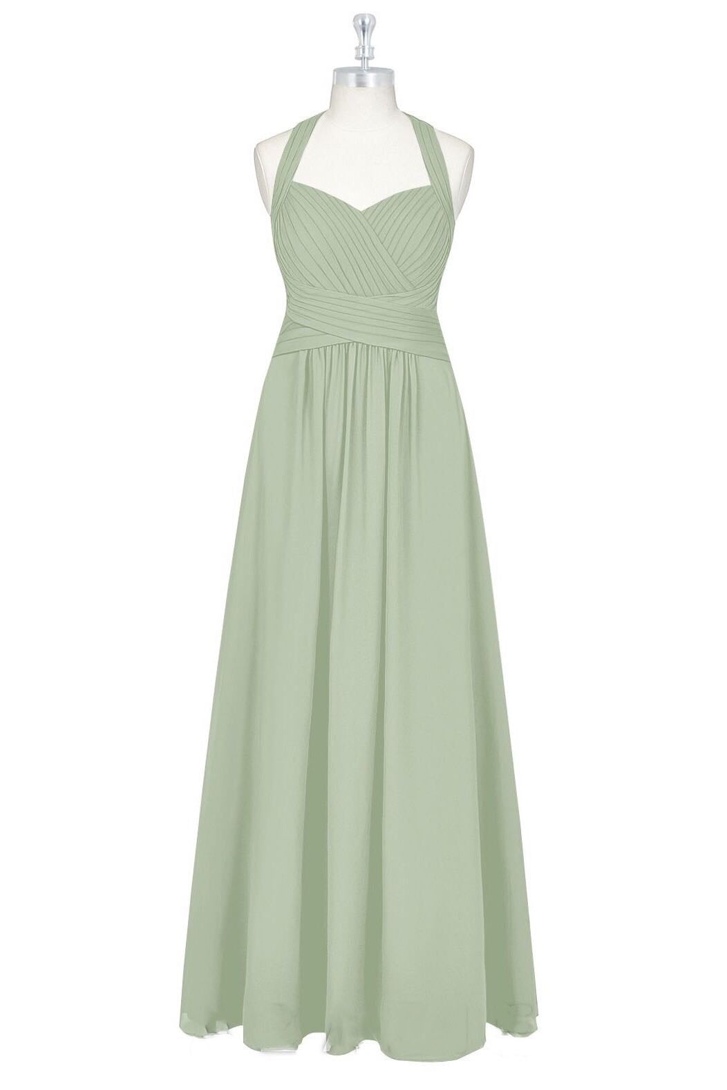 Sage Green Halter Backless A-Line Bridesmaid Dress