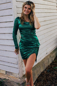 Green One Sleeve Bodycon Mini Party Dress