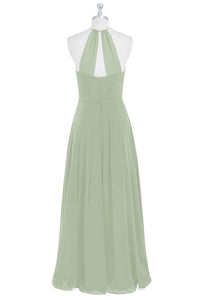 Sage Green Chiffon Halter Backless Long Bridesmaid Dress