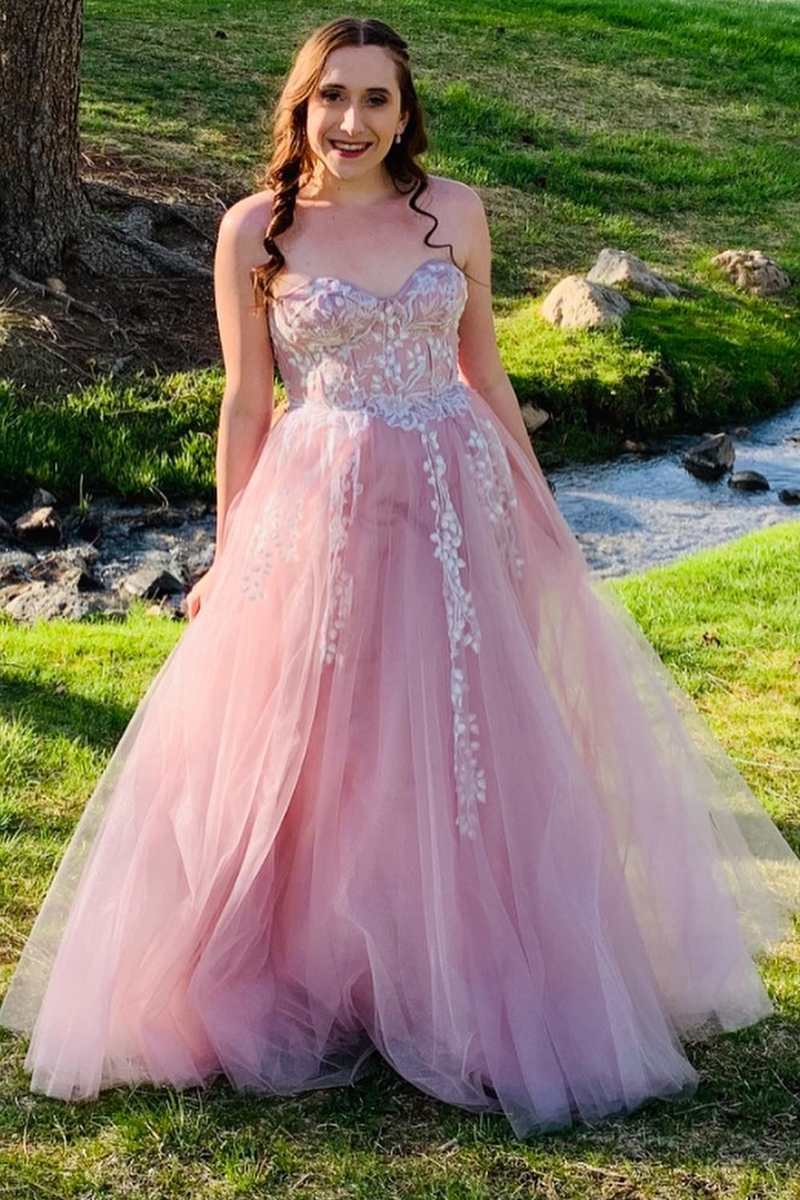 Tulle Floral Lace Sweetheart A-Line Prom Gown